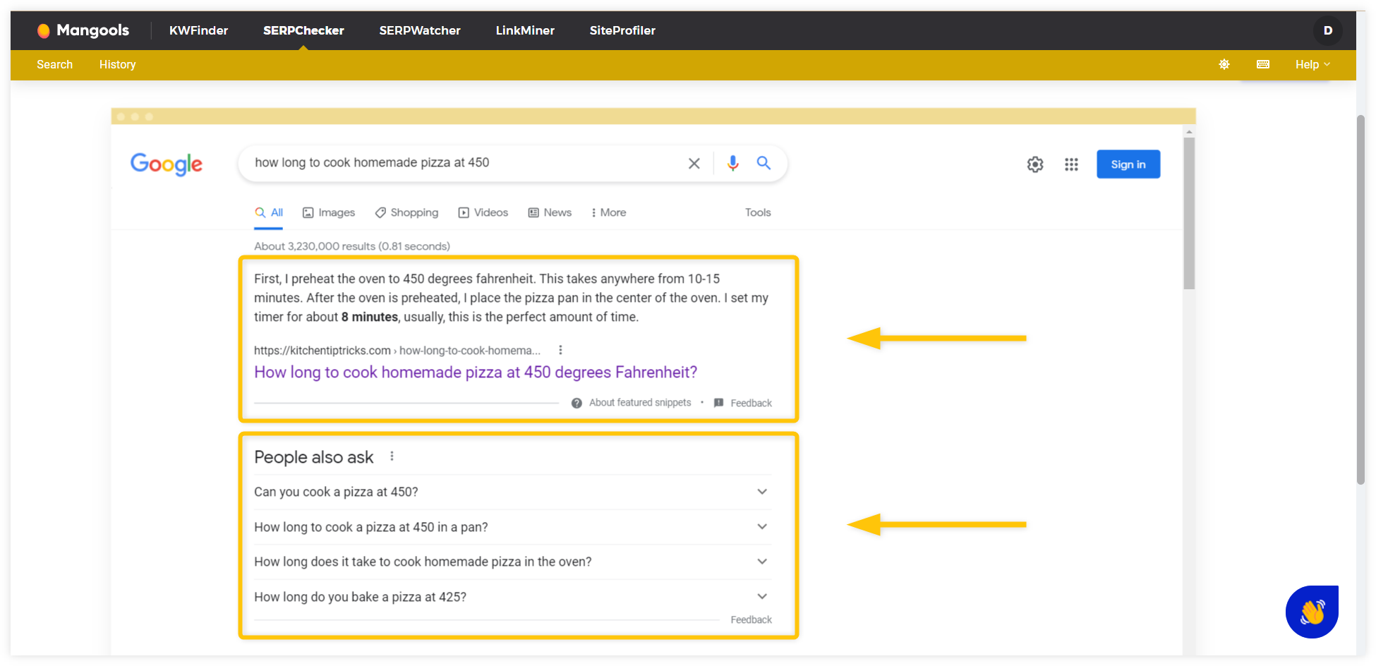 SERPChecker - SERP analysis and its features example