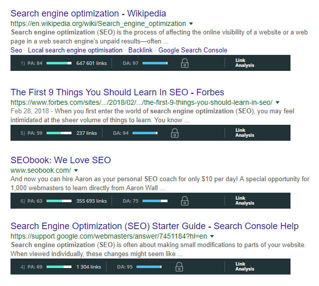 DA and PA SEO metrics