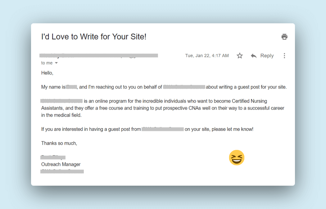 off-topic outreach email