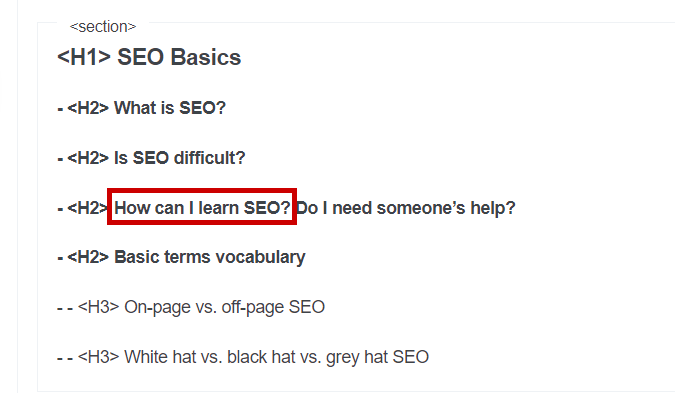 Example of optimized headings on Mangools SEO guide
