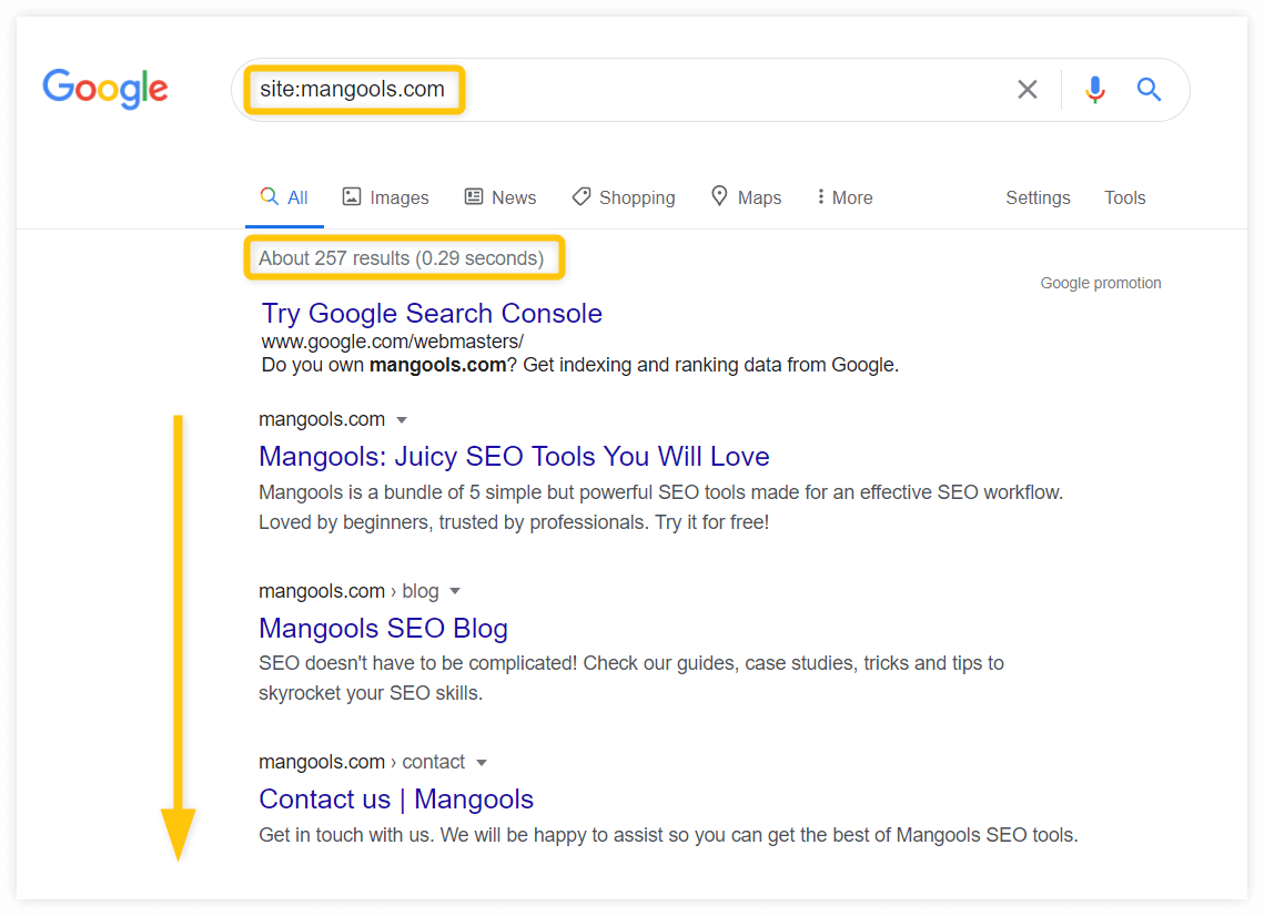 site operator for indexing