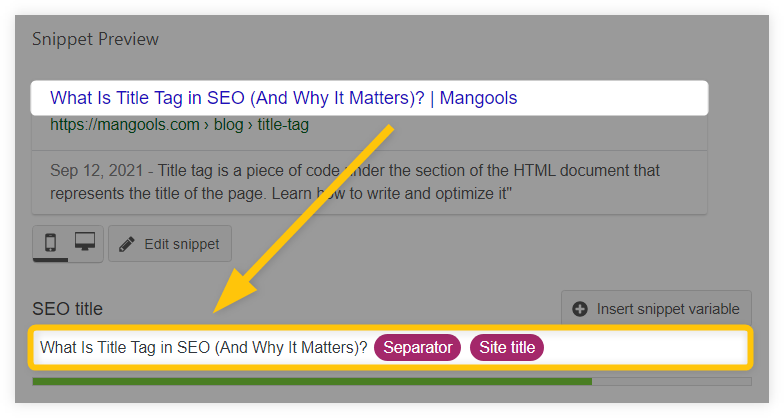 Editing HTML Title Tag in Yoast SEO plugin - example