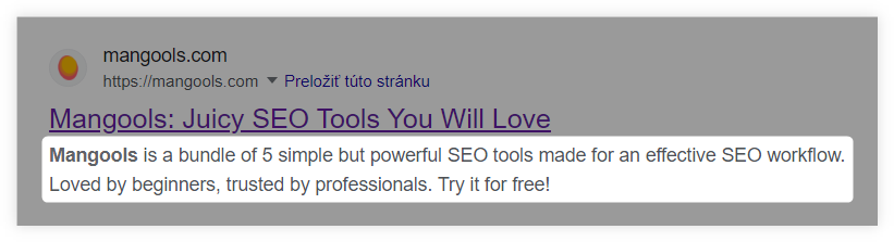 meta description tag - example