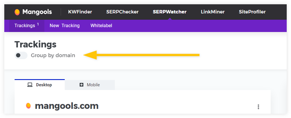 Group by domain feature in SERPWatcher