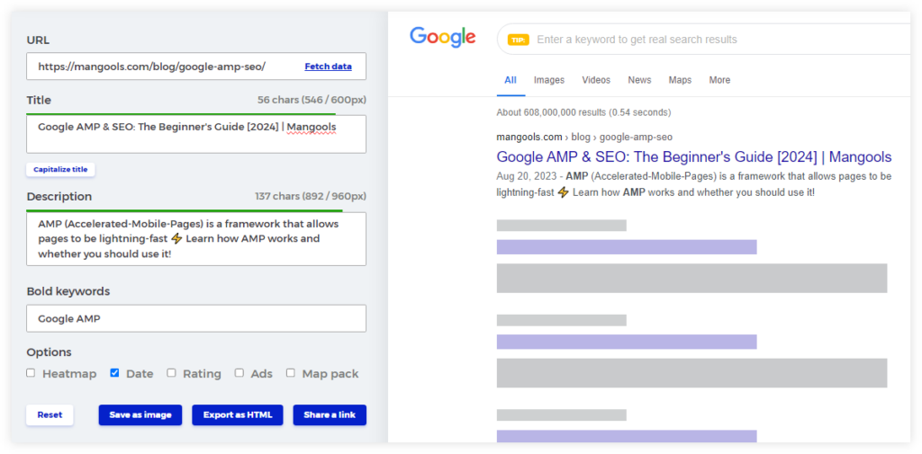 SERP Simulator - example for seo slugs