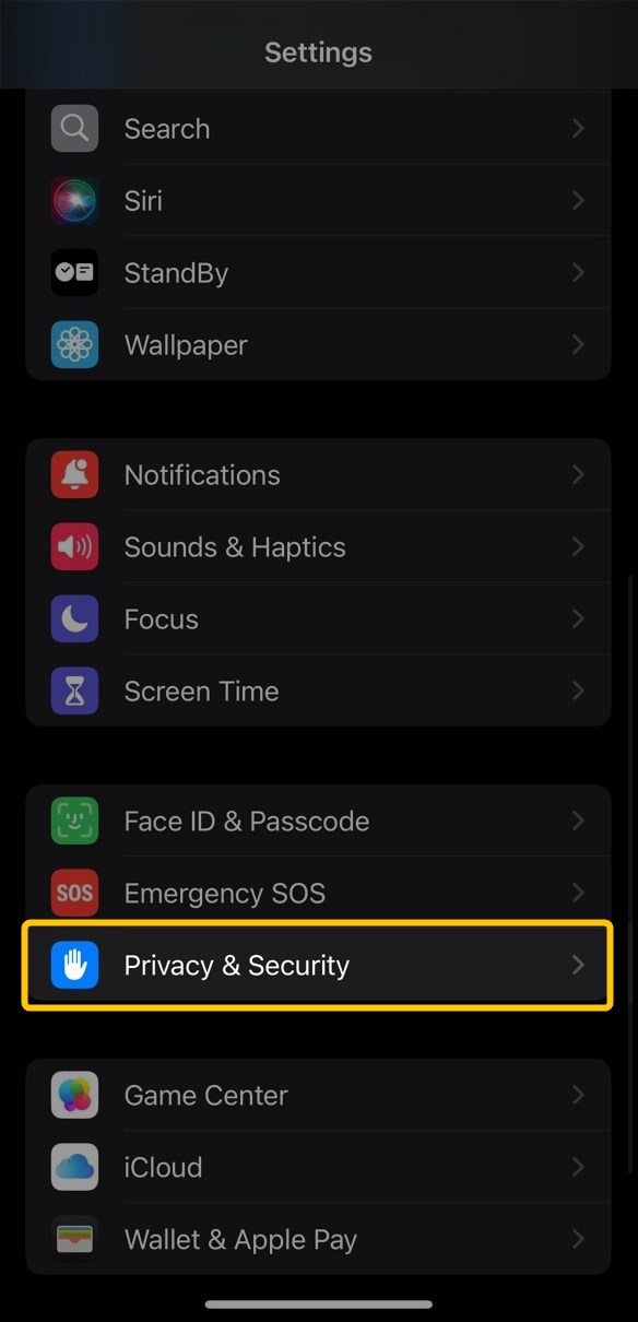Step 1 - Go to Settings and tap Privacy & Security